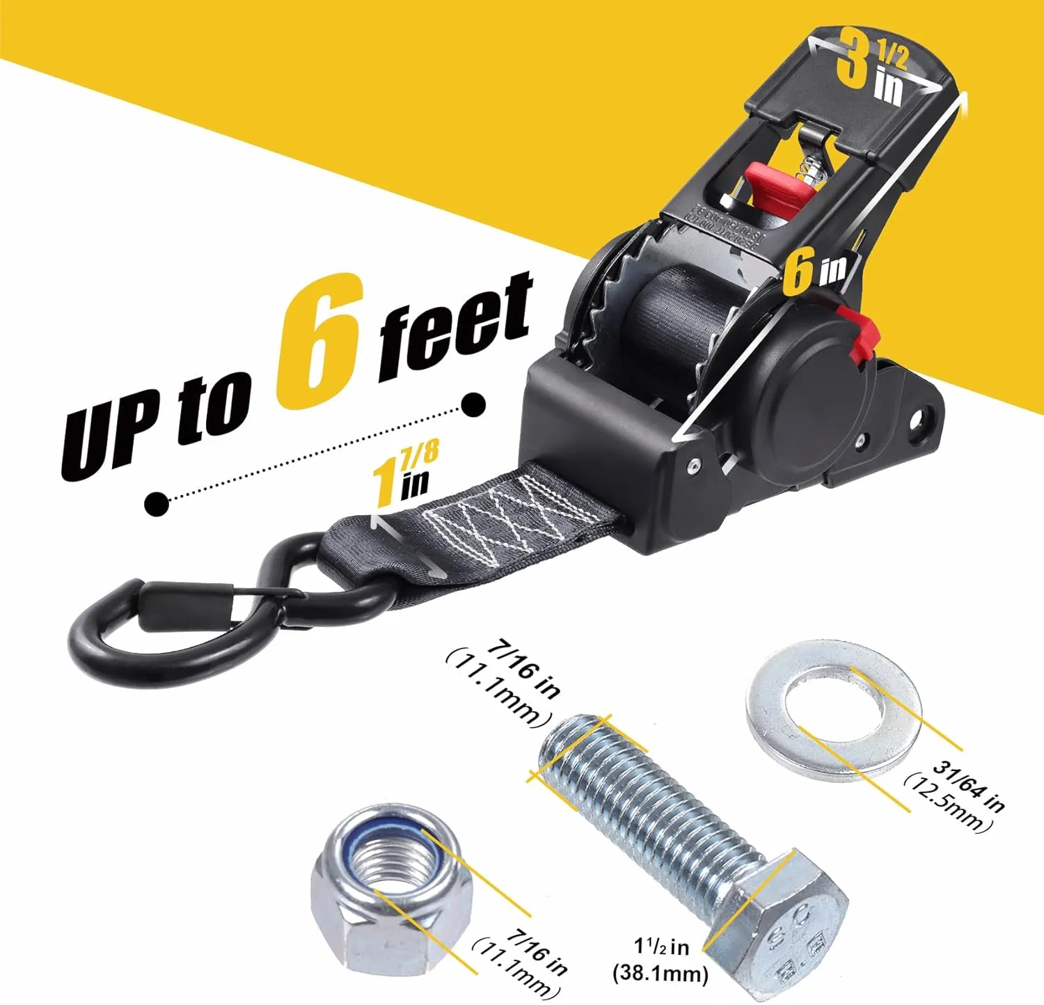 Ayaport Retractable Ratchet Straps 2 inch x 6ft Boat Transom Tie Down Straps to Trailer - 3300lbs Break Strength, Heavy Duty Bolt-on Trailer Straps for Boat, Jet Ski, Motorcycles, ATV