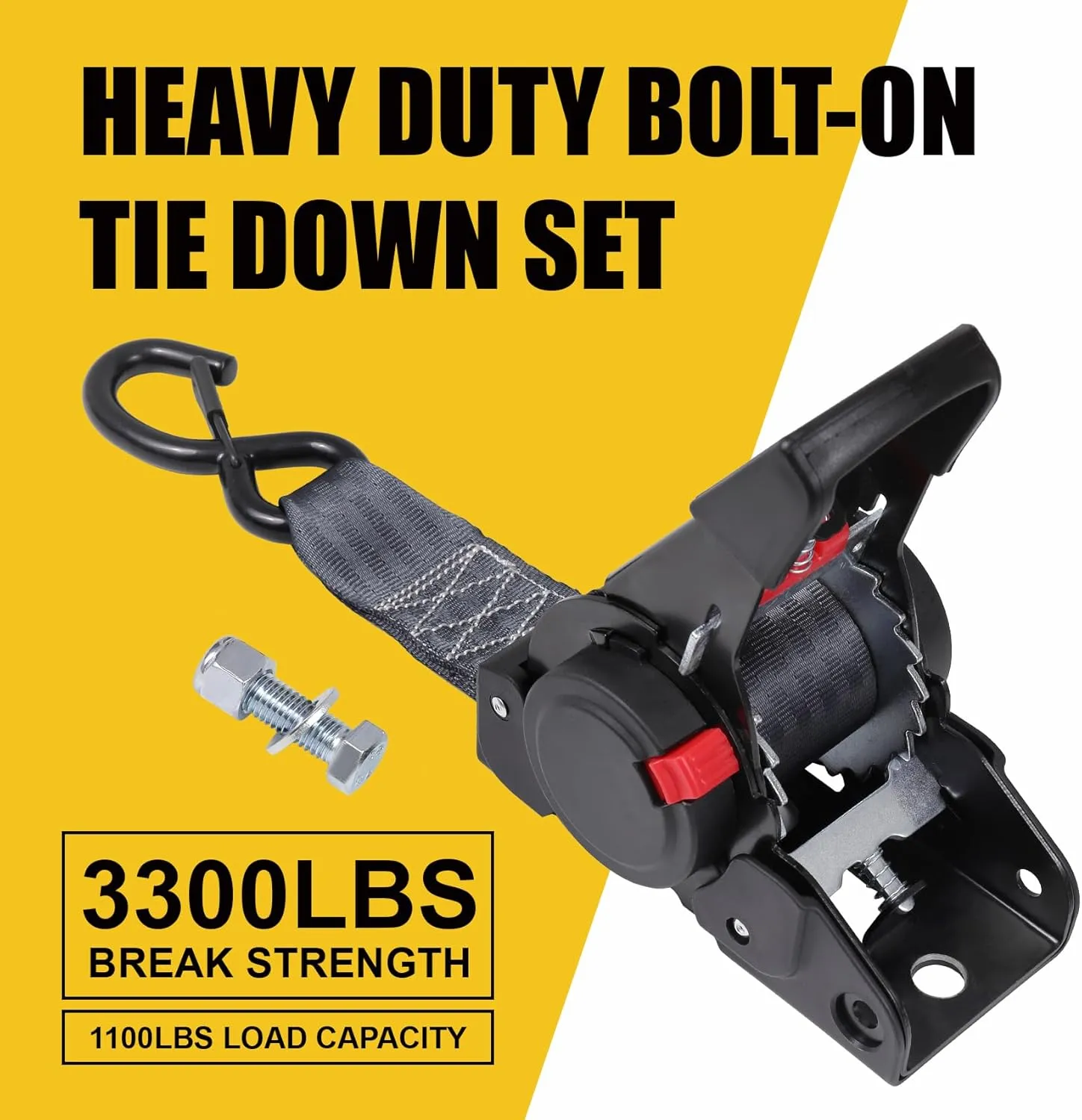 Ayaport Retractable Ratchet Straps 2 inch x 6ft Boat Transom Tie Down Straps to Trailer - 3300lbs Break Strength, Heavy Duty Bolt-on Trailer Straps for Boat, Jet Ski, Motorcycles, ATV