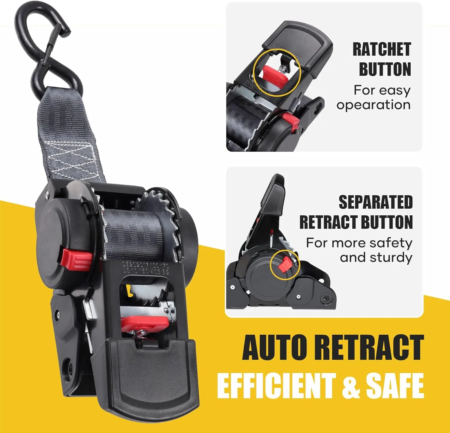 Ayaport Retractable Ratchet Straps 2 inch x 6ft Boat Transom Tie Down Straps to Trailer - 3300lbs Break Strength, Heavy Duty Bolt-on Trailer Straps for Boat, Jet Ski, Motorcycles, ATV