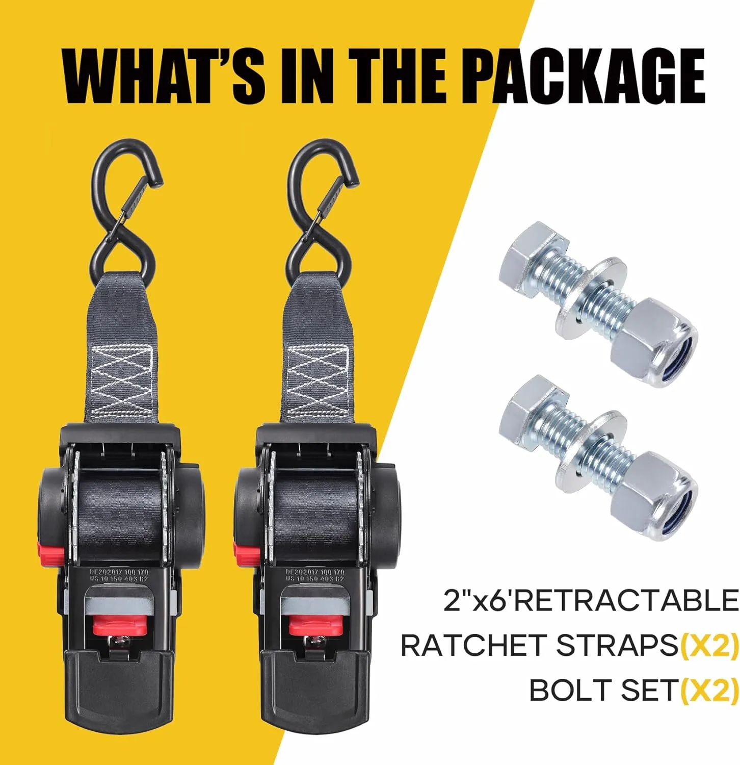 Ayaport Retractable Ratchet Straps 2 inch x 6ft Boat Transom Tie Down Straps to Trailer - 3300lbs Break Strength, Heavy Duty Bolt-on Trailer Straps for Boat, Jet Ski, Motorcycles, ATV