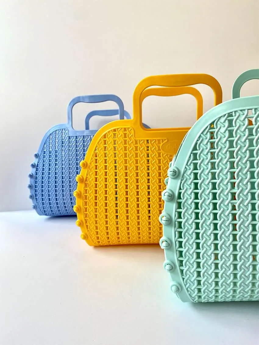 AYKASA Foldable Mini Plastic Storage Basket Beach Bag Simple Travel Storage Bags Jelly Beach Handbags Plastic for Women Girls (Drink Water)