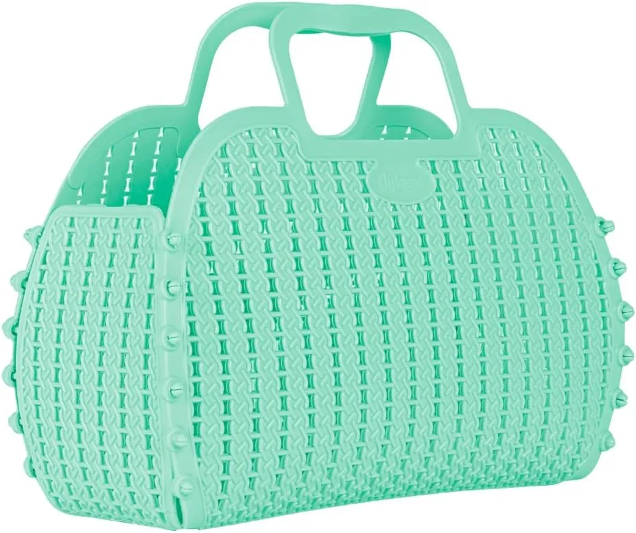 AYKASA Foldable Mini Plastic Storage Basket Beach Bag Simple Travel Storage Bags Jelly Beach Handbags Plastic for Women Girls (Drink Water)