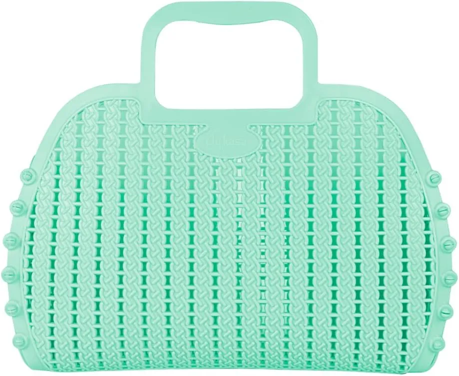 AYKASA Foldable Mini Plastic Storage Basket Beach Bag Simple Travel Storage Bags Jelly Beach Handbags Plastic for Women Girls (Drink Water)