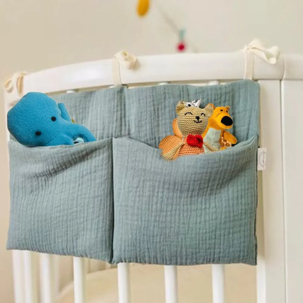 Baby Crib Pocket with Straps Hanging Baby Diaper Caddy Organizer, Diaper Stacker Classified Storage Bag Organizer for Nursery Diapers Wipes Baby Essentials (Camel)