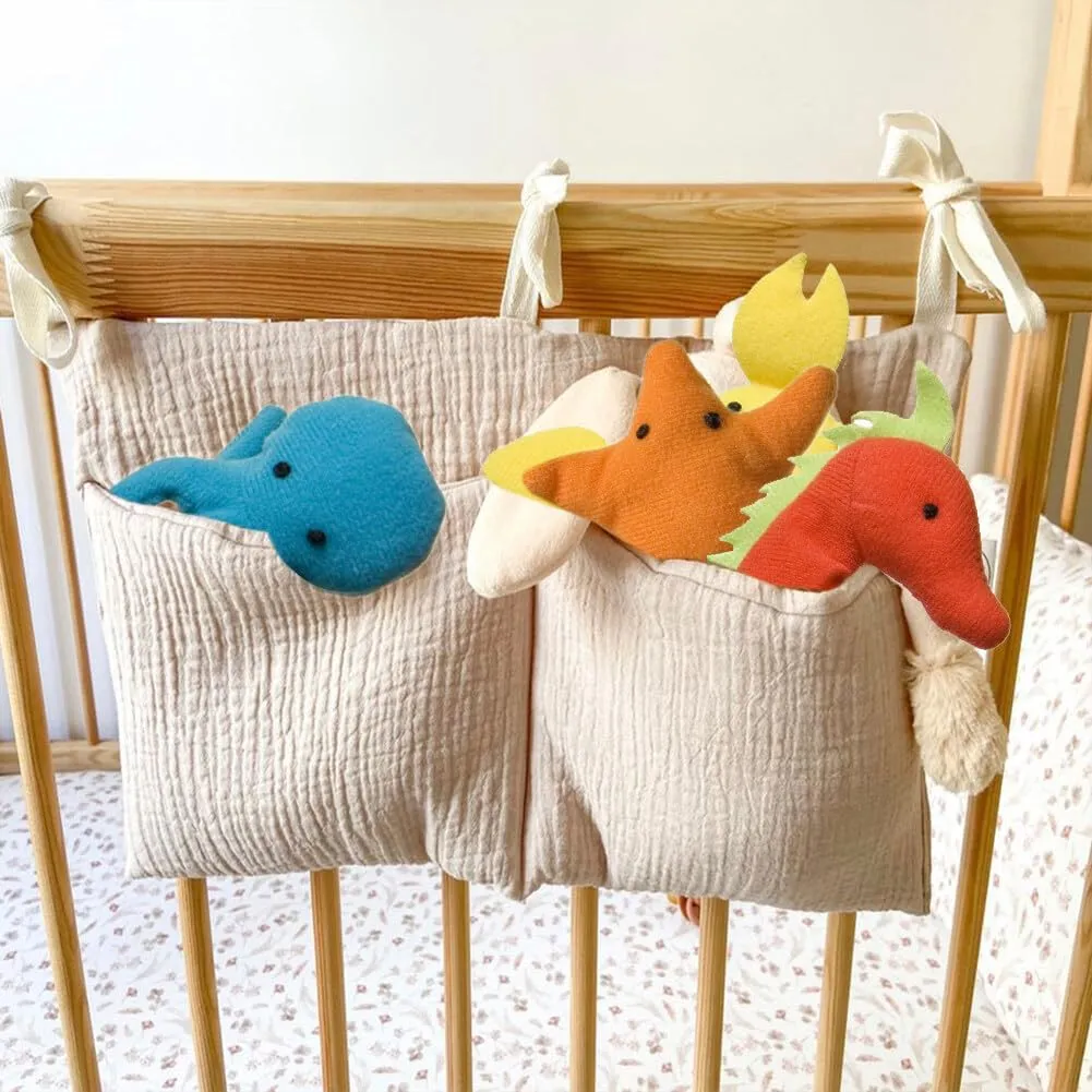 Baby Crib Pocket with Straps Hanging Baby Diaper Caddy Organizer, Diaper Stacker Classified Storage Bag Organizer for Nursery Diapers Wipes Baby Essentials (Camel)
