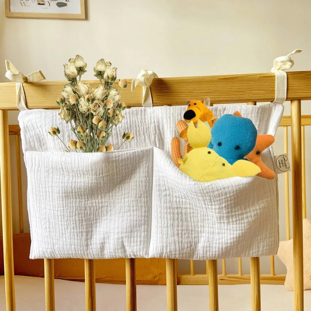 Baby Crib Pocket with Straps Hanging Baby Diaper Caddy Organizer, Diaper Stacker Classified Storage Bag Organizer for Nursery Diapers Wipes Baby Essentials (Camel)