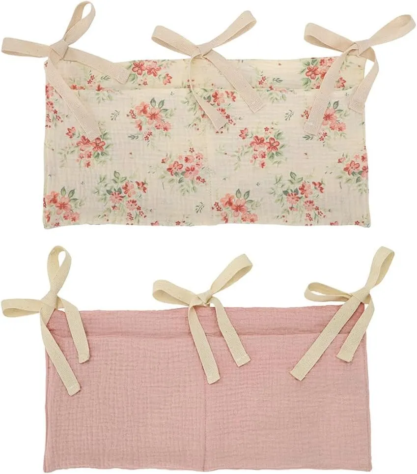 Baby Crib Pocket with Straps Hanging Baby Diaper Caddy Organizer, Diaper Stacker Classified Storage Bag Organizer for Nursery Diapers Wipes Baby Essentials (Camel)