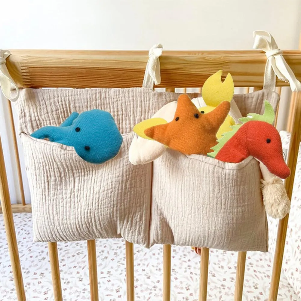 Baby Crib Pocket with Straps Hanging Baby Diaper Caddy Organizer, Diaper Stacker Classified Storage Bag Organizer for Nursery Diapers Wipes Baby Essentials (Camel)