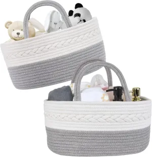 Baby Diaper Caddy Girl Boy Organizer Small Woven Baskets With Handle, Cotton Rope Tote For Shower Nursery, Decorative Small Storage Baskets For Shelves,Unique Gift Baby