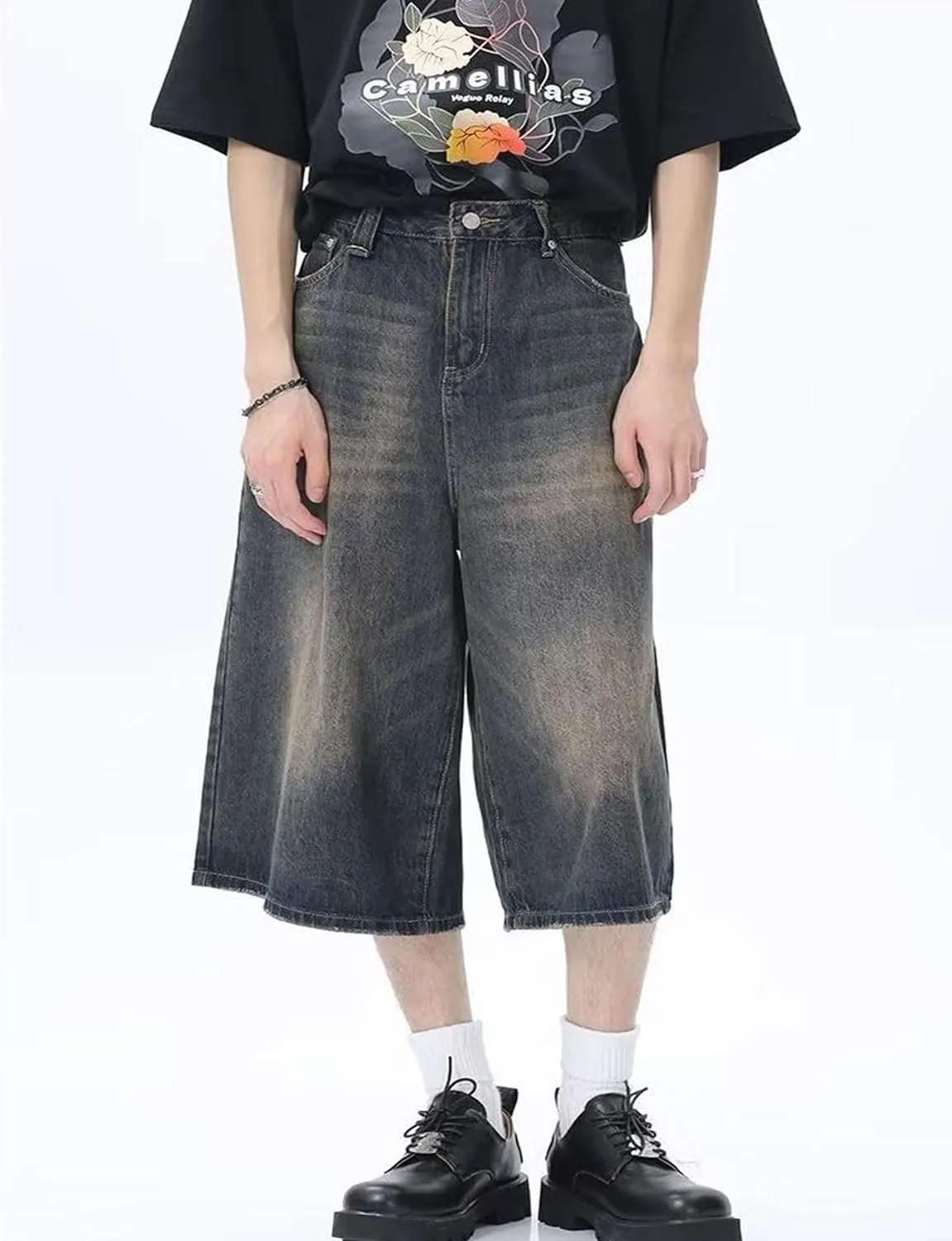 Baggy Jorts Y2k Men Hip Hop Jeans Shorts Gothic Denim Shorts Long Jorts Grunge Skater Shorts Streetwear