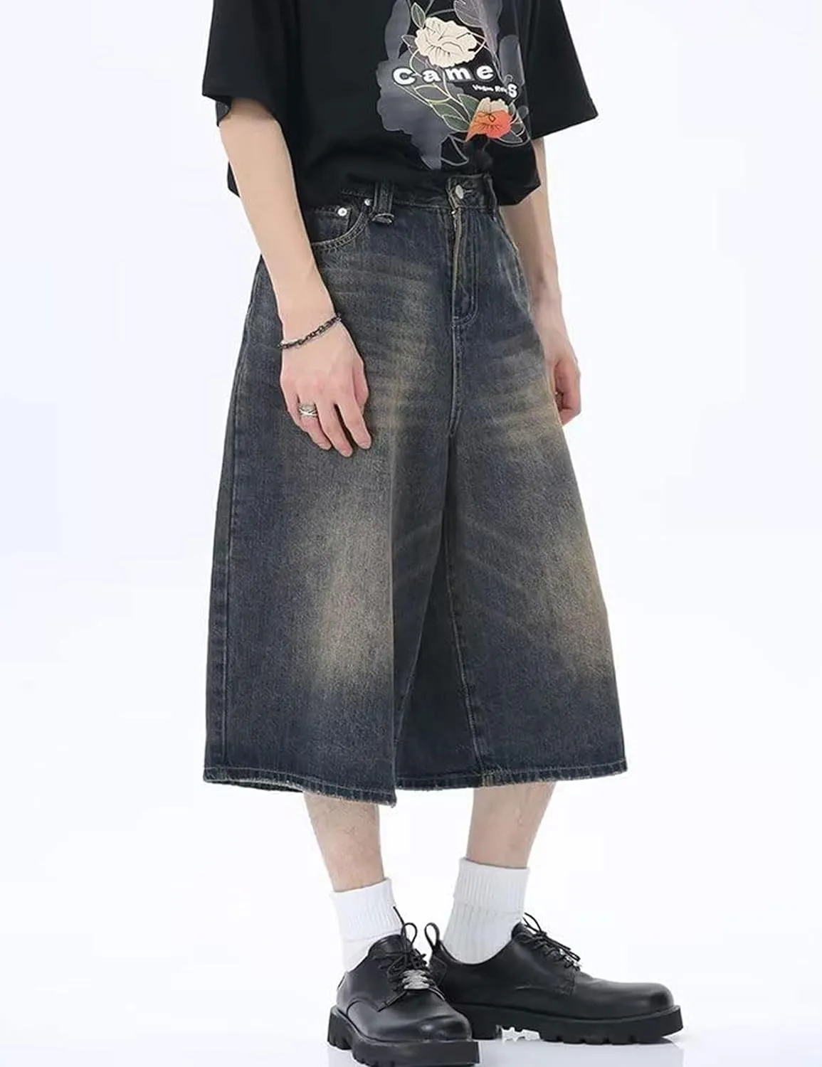 Baggy Jorts Y2k Men Hip Hop Jeans Shorts Gothic Denim Shorts Long Jorts Grunge Skater Shorts Streetwear