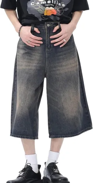 Baggy Jorts Y2k Men Hip Hop Jeans Shorts Gothic Denim Shorts Long Jorts Grunge Skater Shorts Streetwear