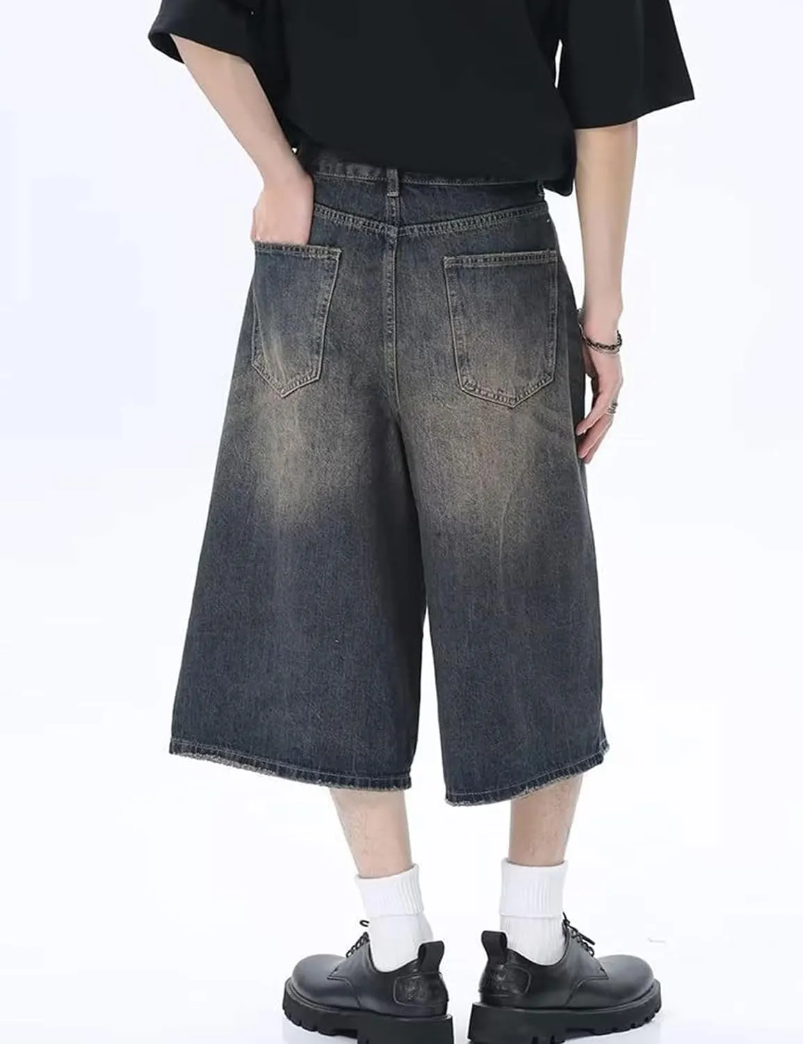 Baggy Jorts Y2k Men Hip Hop Jeans Shorts Gothic Denim Shorts Long Jorts Grunge Skater Shorts Streetwear
