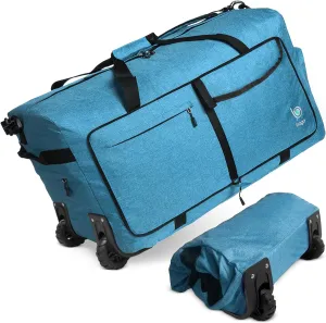 Bago Rolling Duffle Bag with Wheels - 31" 120L Foldable Weekender Bag, Waterproof Travel Duffel Bag, Heavy Duty lightWeight Duffle Bag for Traveling, Rolling Duffel Bag with Wheels (Snow Blue)