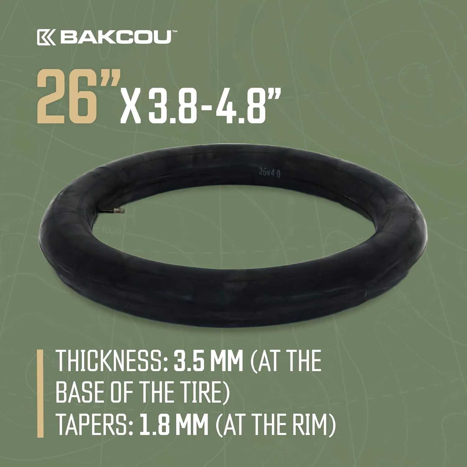 Bakcou | Heavy Duty Fat Tire Tube - Military-Grade Butyl Rubber, 3.5mm Base Thickness, Schrader Valve - Ideal for Electric Bikes, Mountain Bikes, and Traditional Fat-Tire Bikes