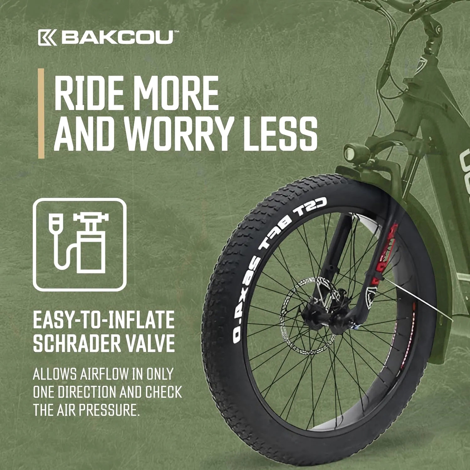 Bakcou | Heavy Duty Fat Tire Tube - Military-Grade Butyl Rubber, 3.5mm Base Thickness, Schrader Valve - Ideal for Electric Bikes, Mountain Bikes, and Traditional Fat-Tire Bikes