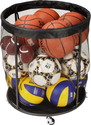Ball Storage Cart, Ball Storage Bin for Balls, 48 Gals Mesh Ball Holder, Basketball Rack with Wheels, Outdoor, Indoor