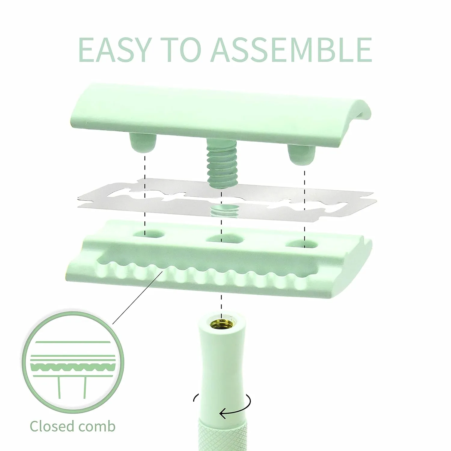 Bambaw Single Blade Razors for Women and Men with 5 Double Edge Safety Razor Blades, Stainless Double Edge Razor, Eco Friendly Razor, Reusable & Plastic Free - Mint Green