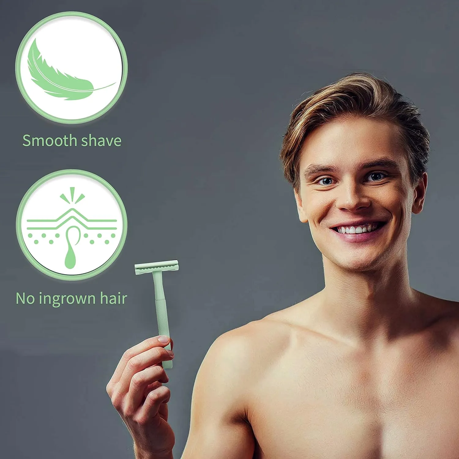 Bambaw Single Blade Razors for Women and Men with 5 Double Edge Safety Razor Blades, Stainless Double Edge Razor, Eco Friendly Razor, Reusable & Plastic Free - Mint Green