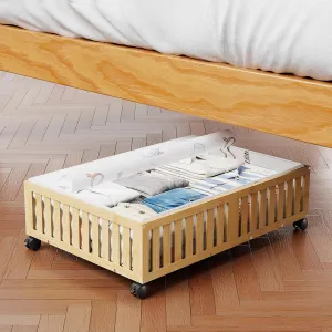 Bamboo Under Bed Storage Containers, UnderBed Storage with Wheels & 40L Large Capacity Dust Bag, Sturdy Rolling Under Bed Clothes Storage for Shoes Toy Book, Nature, 1Pack (24.02" × 16.04")