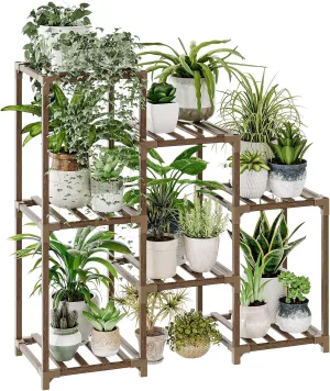 Bamworld Plant Stand Indoor Plant Shelf Outdoor Wood Plant Rack for Multiple Plants 3 Tiers Ladder Plant Pot Holder for Living Room Patio Boho Home Decor for Gardening