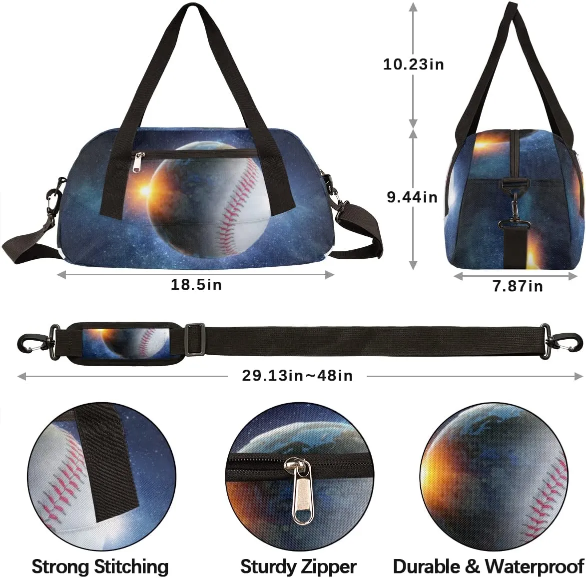 Baseball in Galaxy Kids Overnighter Duffel Bags for Boys & Girls, Perfect for Sleepovers and Travel Duffel Bag for Kids, Carry-On Size & Ideal for School Practice or Sport Gym Bags