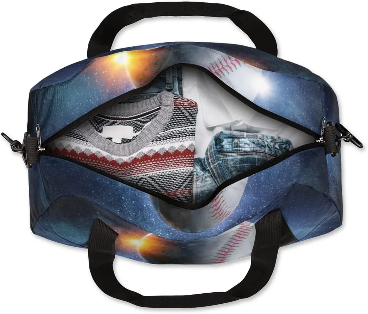 Baseball in Galaxy Kids Overnighter Duffel Bags for Boys & Girls, Perfect for Sleepovers and Travel Duffel Bag for Kids, Carry-On Size & Ideal for School Practice or Sport Gym Bags