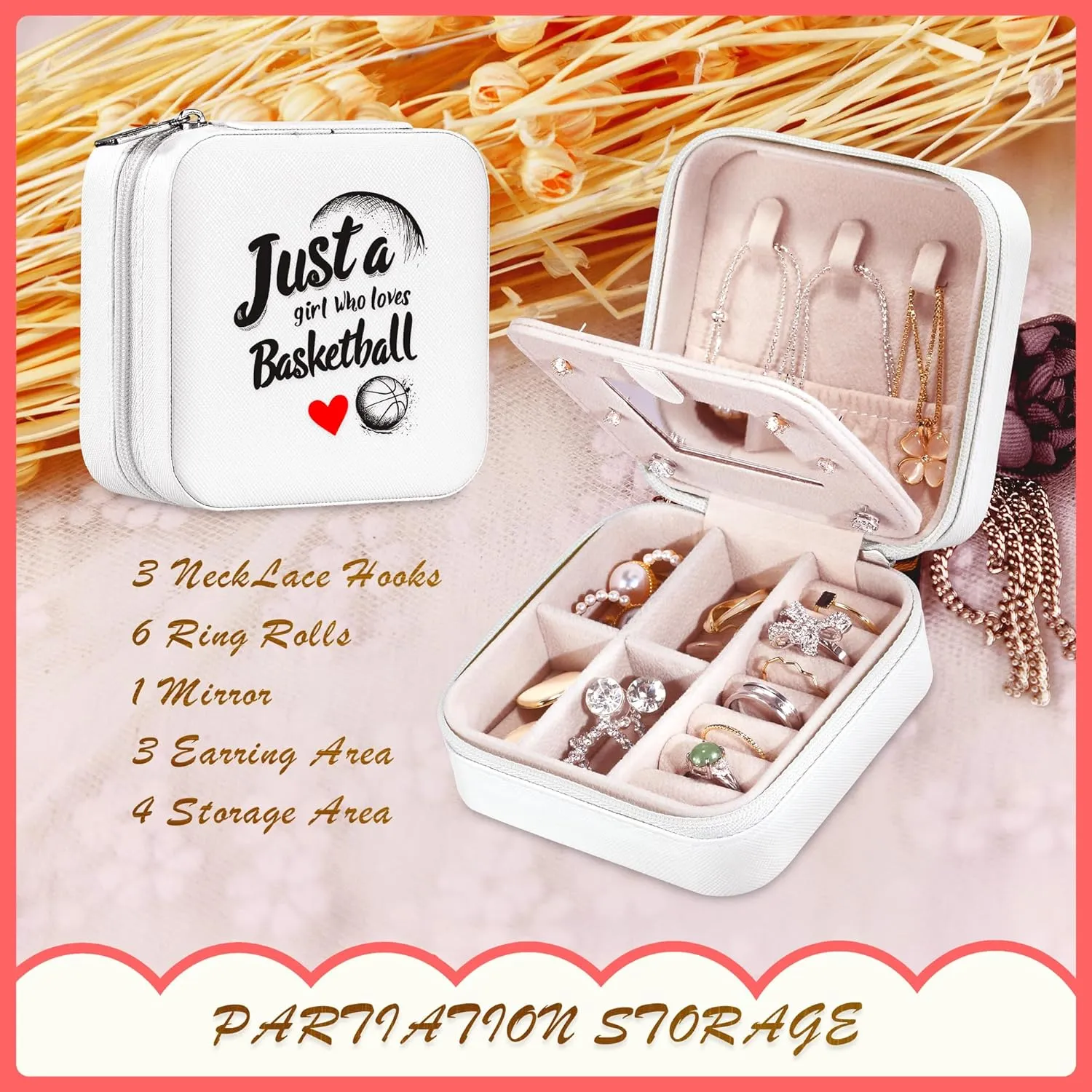 Basketball Jewelry Box, Gifts For Teens Girls Age 8-12, Basketball Lovers Stuff Items Accessories Things Merchandise Decor Merch, Travel Ring Earrings Necklace Organizer Holder!