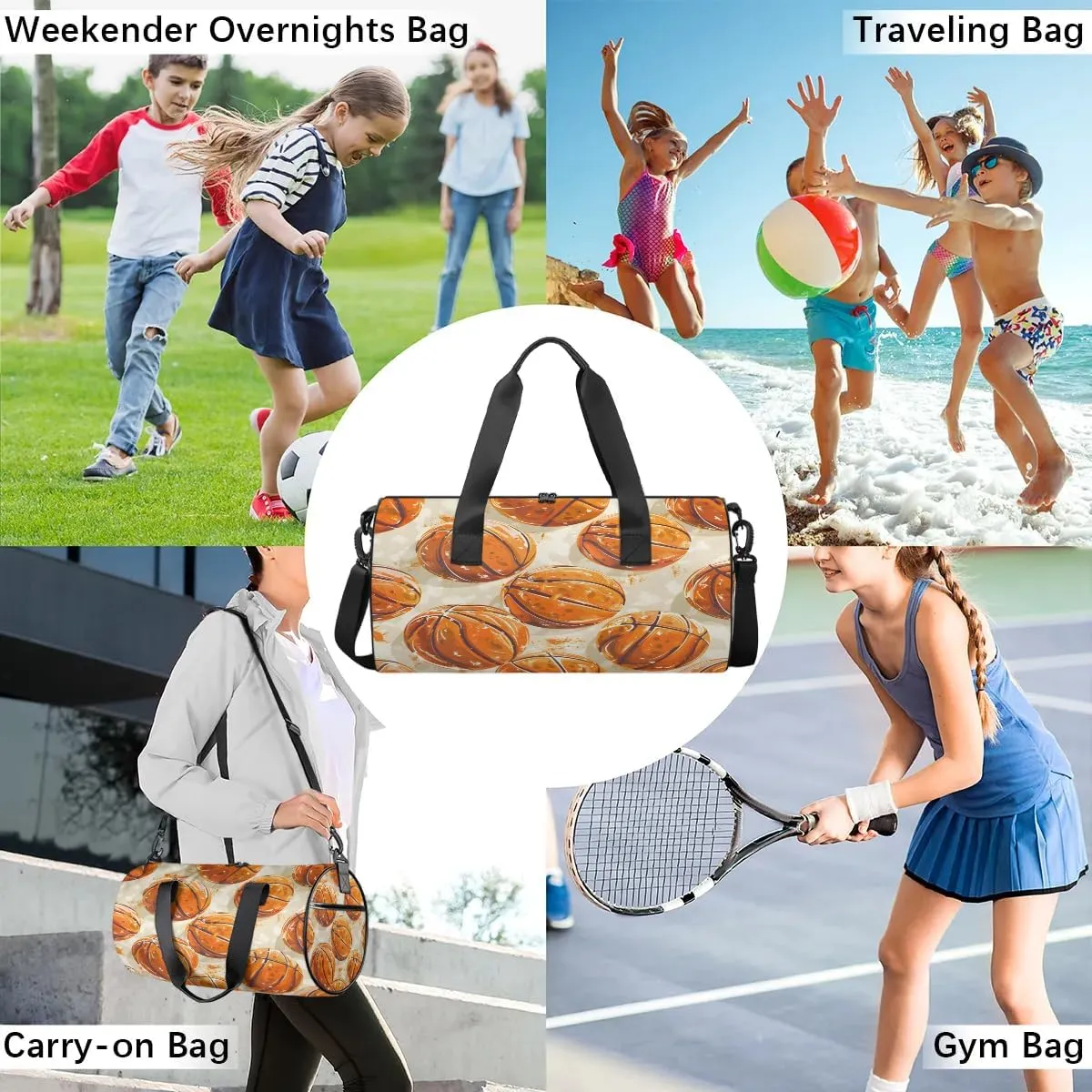 Basketball Print Gym Bag for Women Men Lightweight Weekender Travel Bag Stylish Duffle Bag for Gym Travel Overnight Carry On