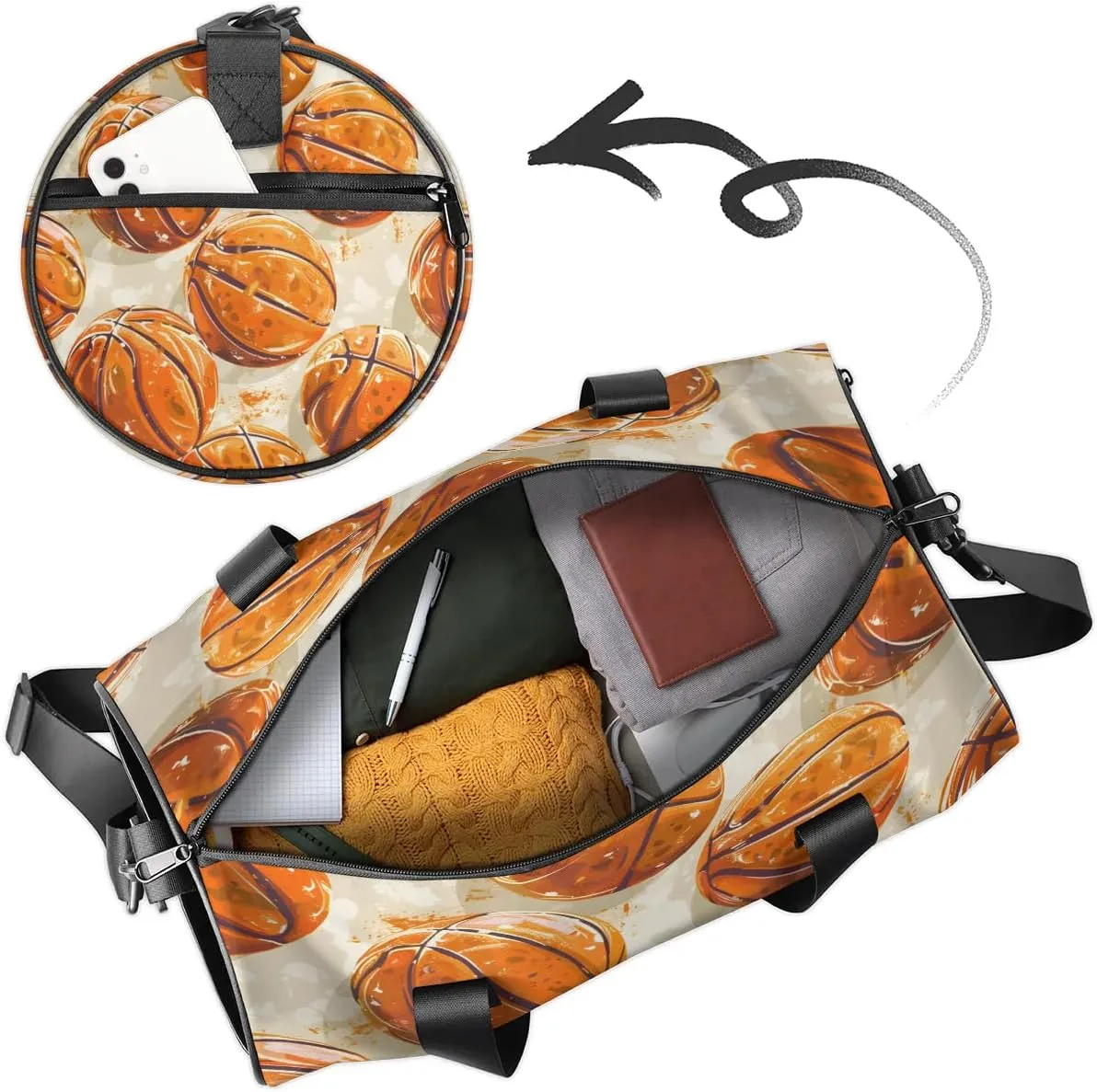 Basketball Print Gym Bag for Women Men Lightweight Weekender Travel Bag Stylish Duffle Bag for Gym Travel Overnight Carry On