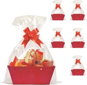 Baskets For Gifts Empty, 5 PCS Red Gift Bags With Handles DIY Kit, Gift Basket Empty To Fill Bulk For Party Favors Wedding Birthday Christmas Valentines Holiday Thank You