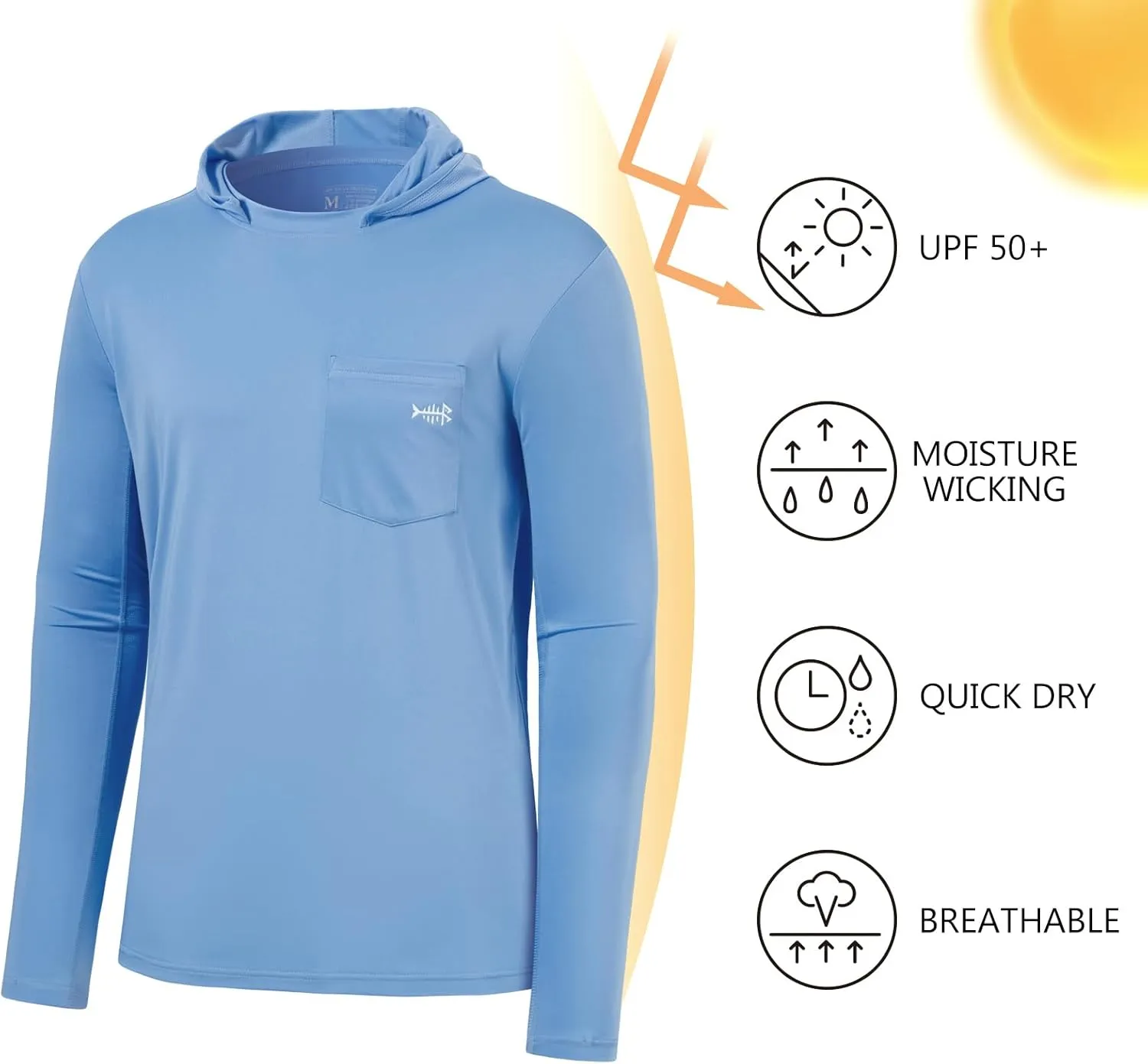 BASSDASH Men’s UPF 50  Fishing Hoodie Shirts with Chest Pocket Lightweight UV Sun Protection Long Sleeve Hiking Sports FS34M