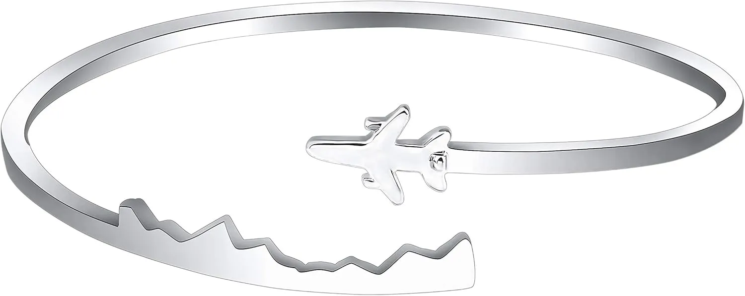BAUNA World Travel Airplane Bracelet Pilot Gift Open Cuff Bangle Bracelet Aviation Jewelry Flight Attendant Gift