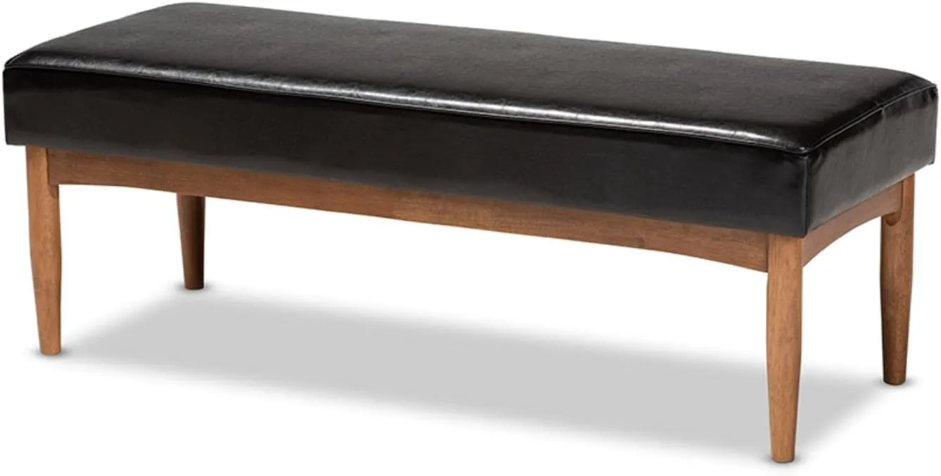 Baxton Studio Arvid Mid-Century Modern Dark Brown Faux Leather Upholstered Wood Dining Bench