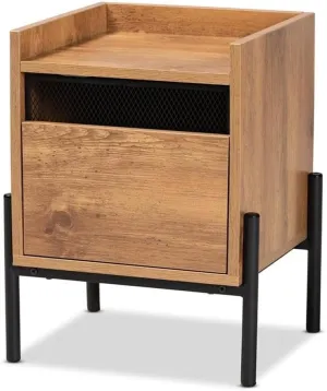 Baxton Studio Tasman Modern and Contemporary Industrial Natural Brown Finished Wood and Black Metal End Table