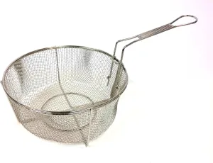 Bayou Classic 0126 11-in Stainless Fry Basket w/Folding Handle 5.5-in Depth Drain Hook Perfect for Fried Fish Chicken Shrimp Onion Rings Hushpuppies Fries and More