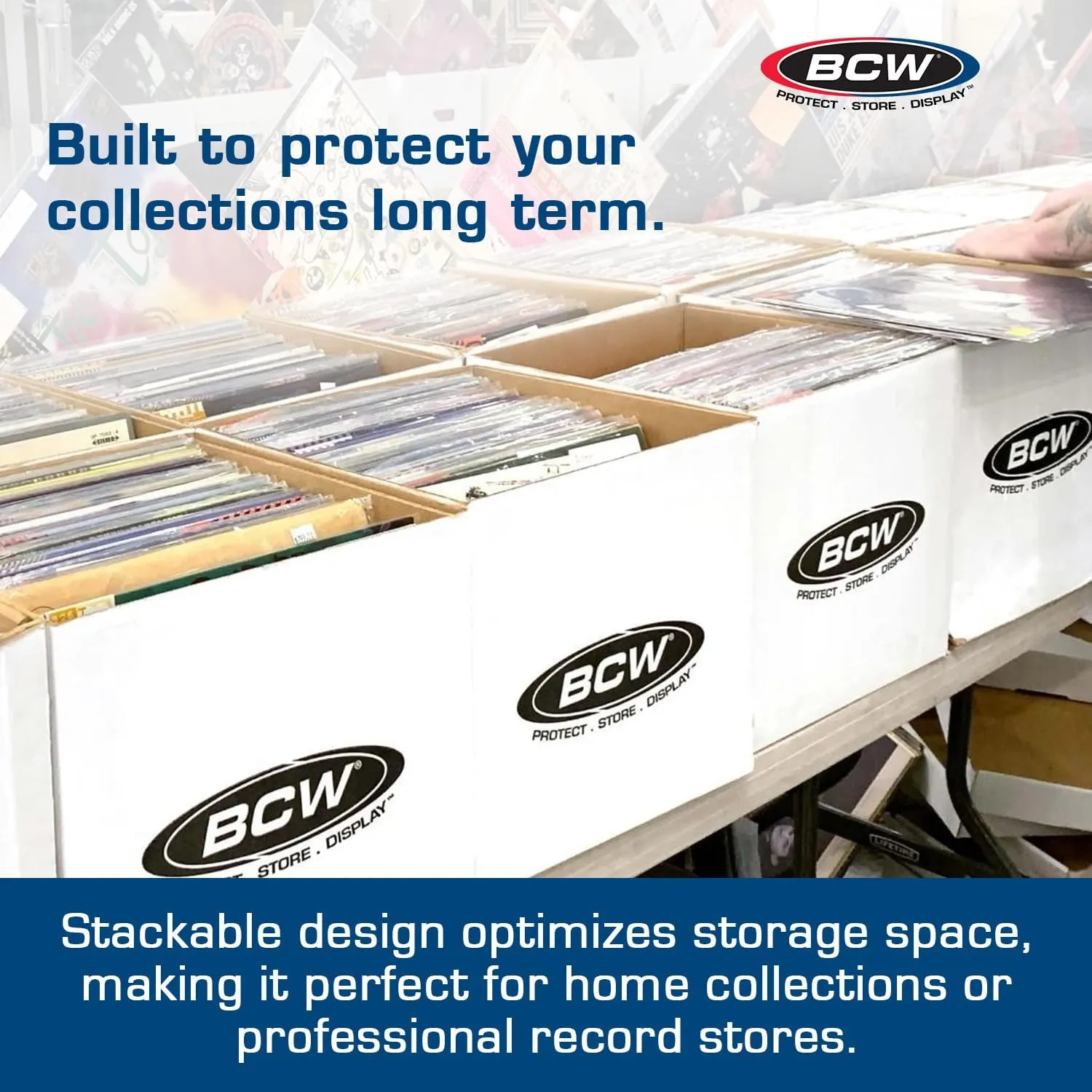 BCW 33 RPM Vinyl Record Storage Box - Stackable, Double Thickness, Holds 65 LPs | 5 ct