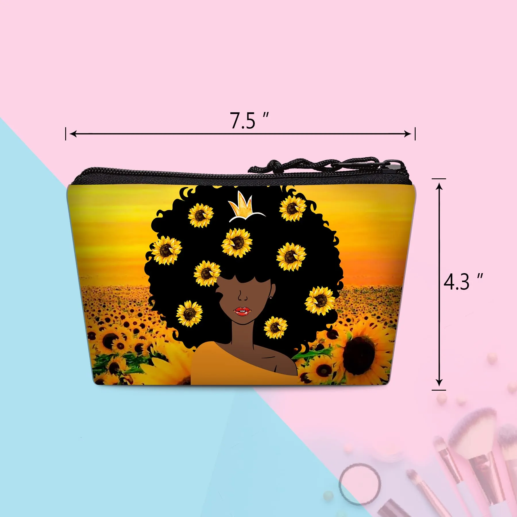 BDAWQUG 2 Pieces Melanin African American Black Woman Makeup Bag Toiletry Bag Black Queen Magic Cosmetic Pouch Travel Organizer for Christmas Gifts