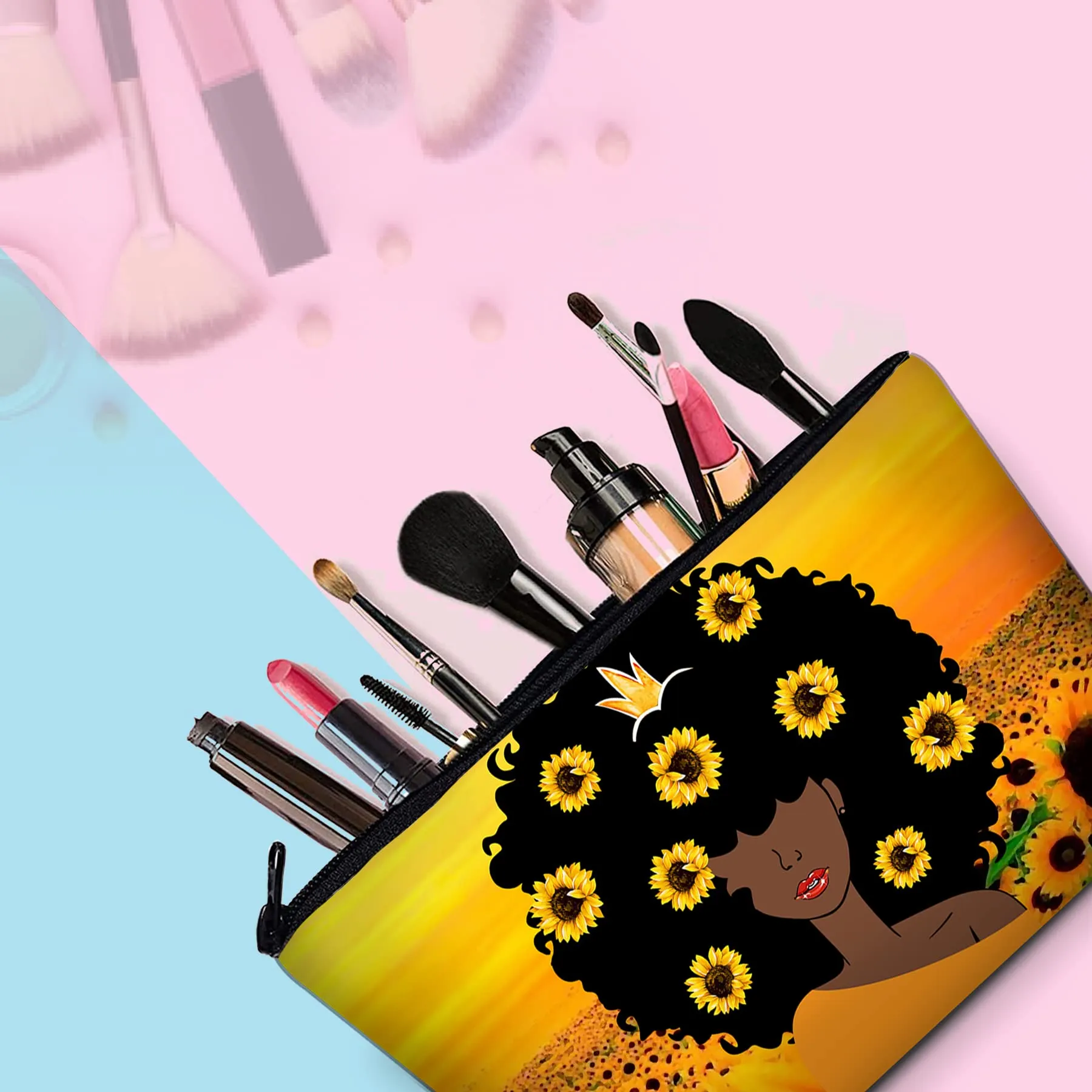BDAWQUG 2 Pieces Melanin African American Black Woman Makeup Bag Toiletry Bag Black Queen Magic Cosmetic Pouch Travel Organizer for Christmas Gifts