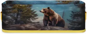 Bear Woods Night Bathroom Storage Basket, Foldable with Handle Open Countertop Paper Towel Decorative Box, Toilet Tank Top Shelf Baskets for Home Closet Bedroom Living Room Office