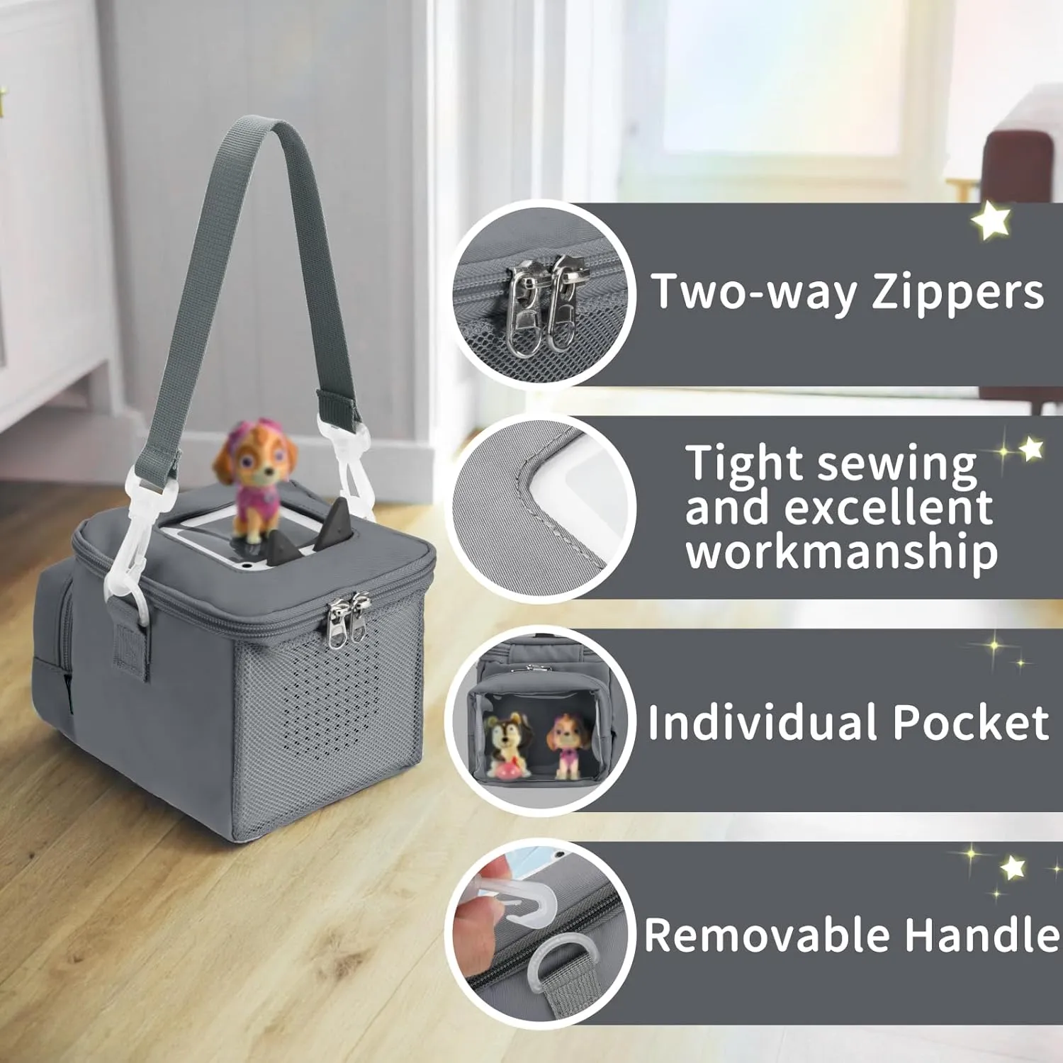 Beautyflier Carrying Case Compatible with Toniebox Audio Player Starter Set, Storage Bag Organizer for Creative Tonies Figures, Tote Bag for Kids Toniebox Starter Set, 3-6 Years Kids Gift (Gray)