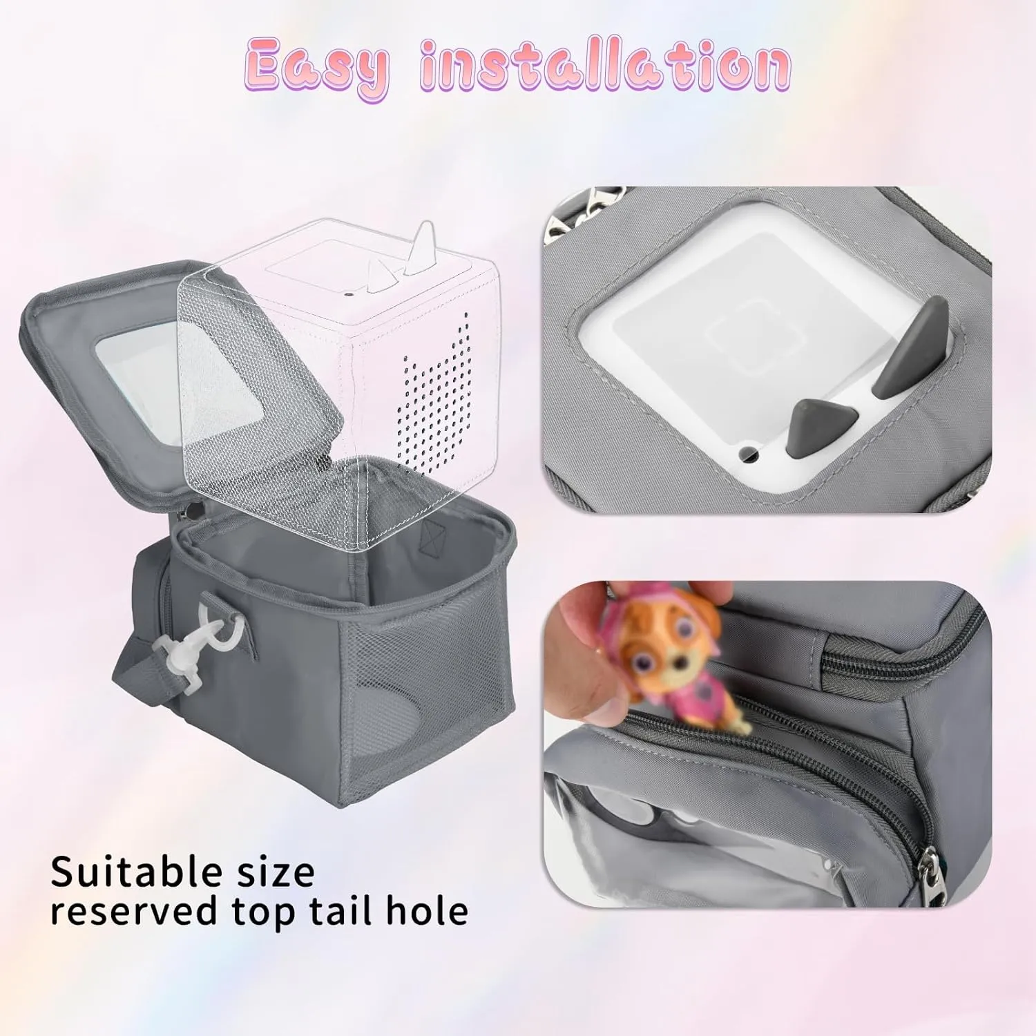 Beautyflier Carrying Case Compatible with Toniebox Audio Player Starter Set, Storage Bag Organizer for Creative Tonies Figures, Tote Bag for Kids Toniebox Starter Set, 3-6 Years Kids Gift (Gray)