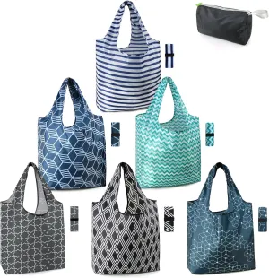 BeeGreen Geometry Reusable Grocery Bags Bulk 6 Packs X-Large, Reusable Shopping Bags Foldable for Groceries, Vegetables, Fruits Watertight Bulk Tote Bags Washable For Women and Men