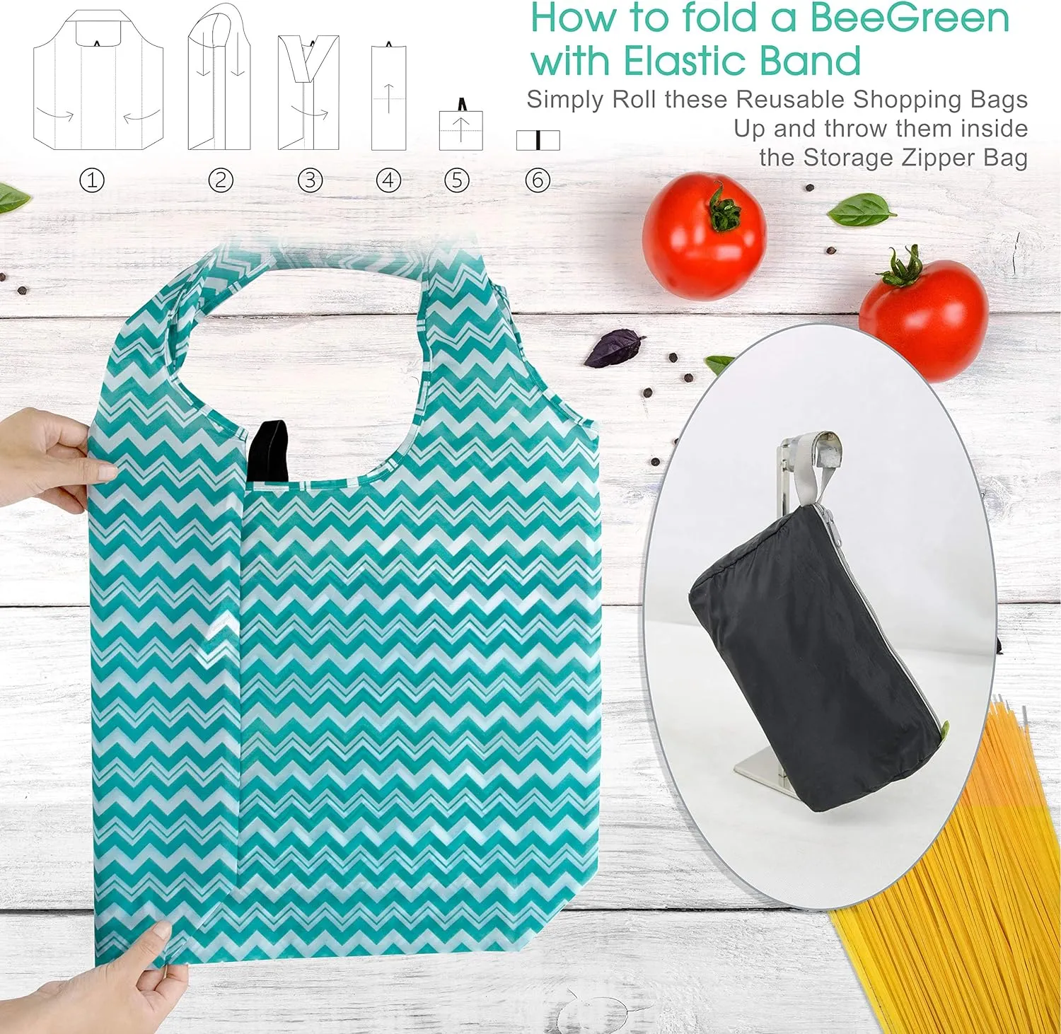BeeGreen Geometry Reusable Grocery Bags Bulk 6 Packs X-Large, Reusable Shopping Bags Foldable for Groceries, Vegetables, Fruits Watertight Bulk Tote Bags Washable For Women and Men