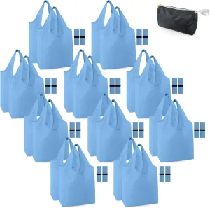 BeeGreen Light Blue Reusable Grocery Bags with Elastic Band Reusable Shopping Bags Bulk 50LBS X-Large Foldable-Machine Washable-Heavy Duty 20 Pieces
