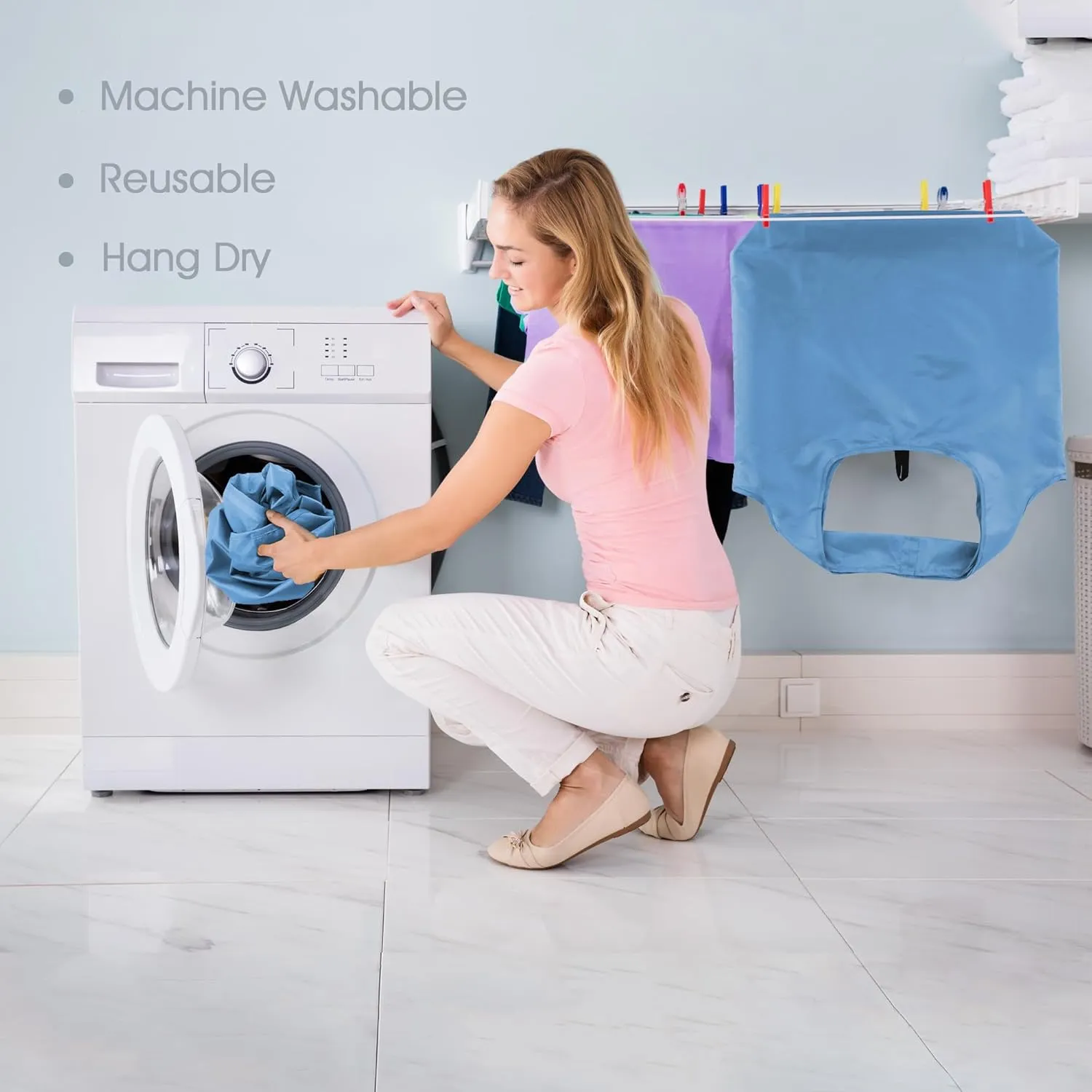 BeeGreen Light Blue Reusable Grocery Bags with Elastic Band Reusable Shopping Bags Bulk 50LBS X-Large Foldable-Machine Washable-Heavy Duty 20 Pieces