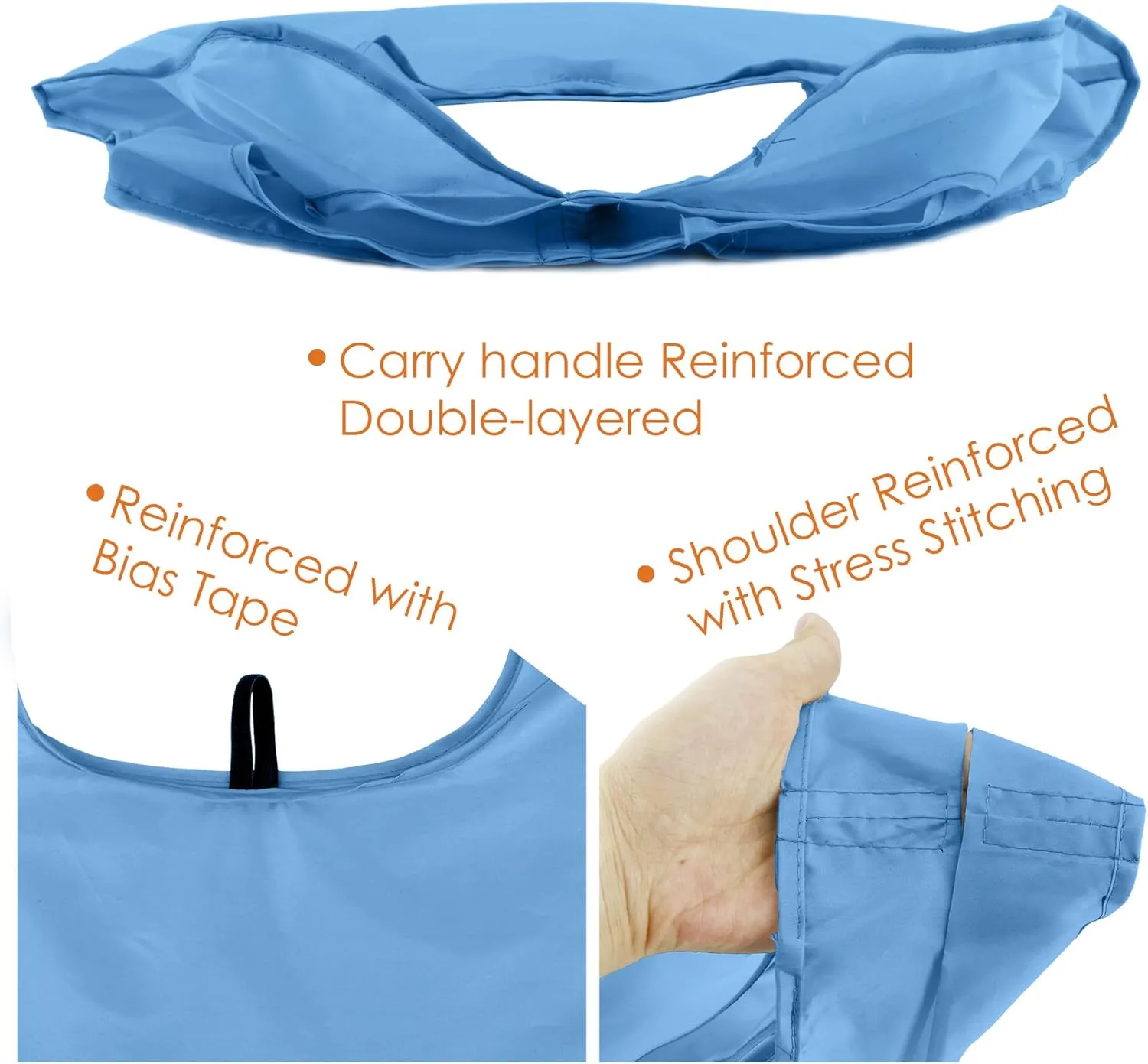 BeeGreen Light Blue Reusable Grocery Bags with Elastic Band Reusable Shopping Bags Bulk 50LBS X-Large Foldable-Machine Washable-Heavy Duty 20 Pieces