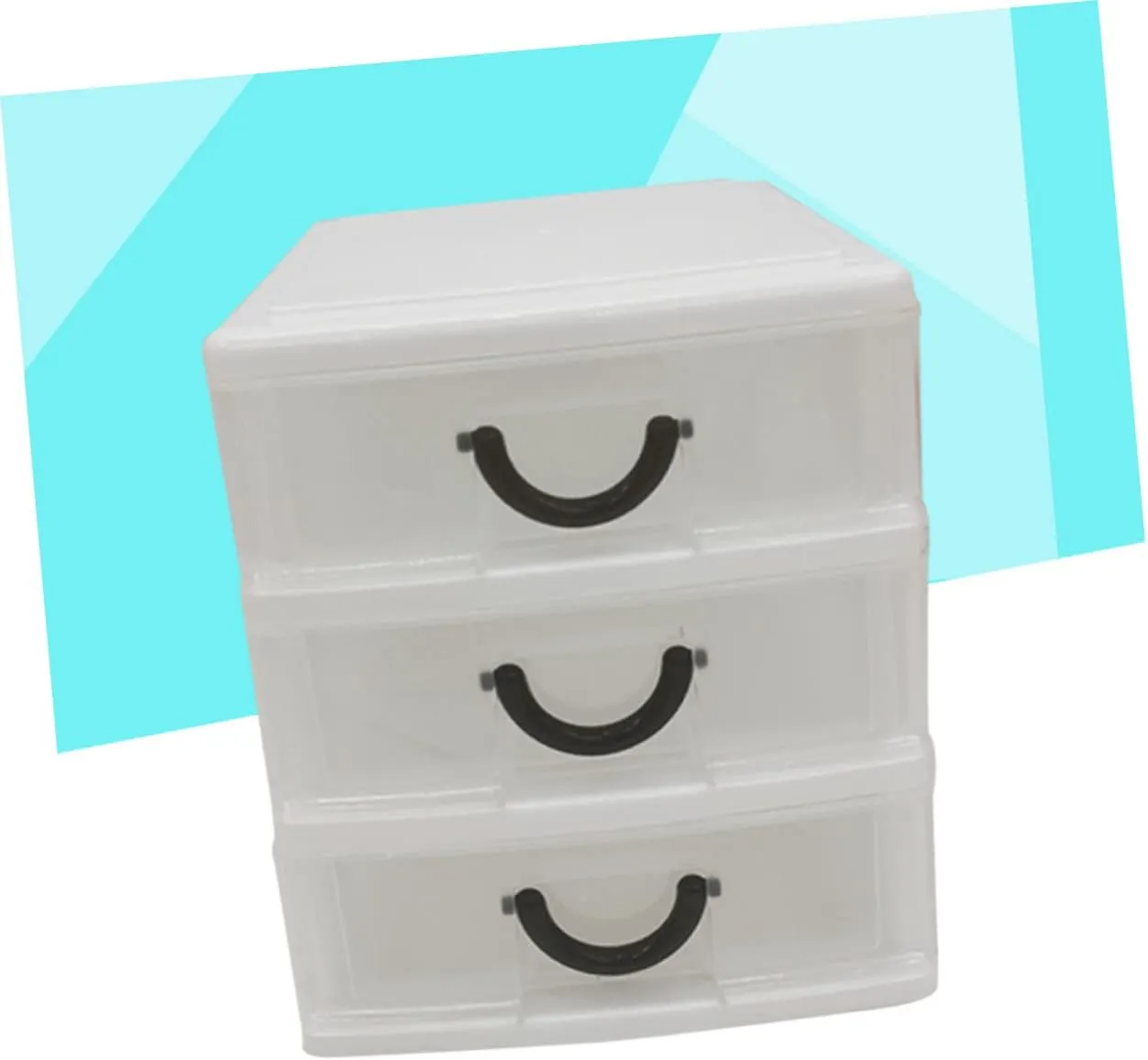 Beige 3 Tier Plastic Drawer Organizer with Handle Multifunctional Translucent Storage Box for Office Home Makeup and Sundries
