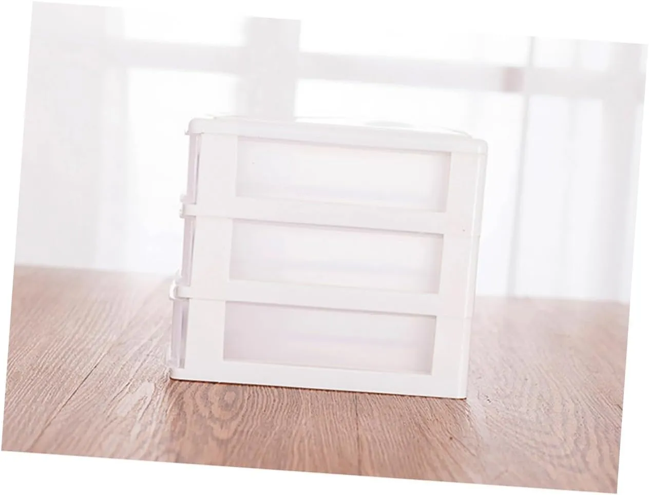 Beige 3 Tier Plastic Drawer Organizer with Handle Multifunctional Translucent Storage Box for Office Home Makeup and Sundries