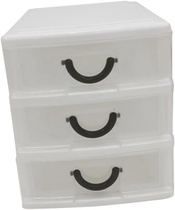 Beige 3 Tier Plastic Drawer Organizer with Handle Multifunctional Translucent Storage Box for Office Home Makeup and Sundries